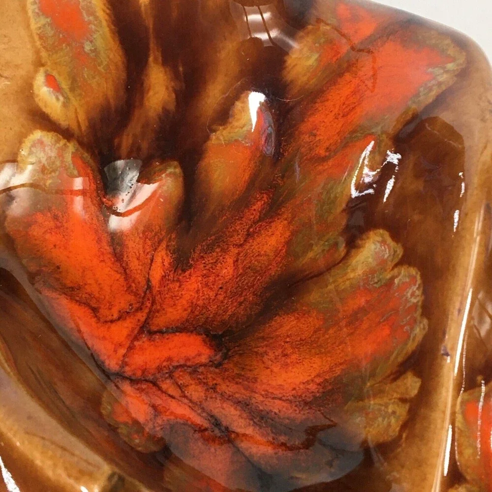 Vintage Ceramic Cigar Cigarette Ashtray Brown Orange Mid Century Modern Lg Swirl